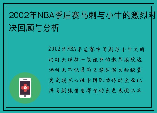 2002年NBA季后赛马刺与小牛的激烈对决回顾与分析