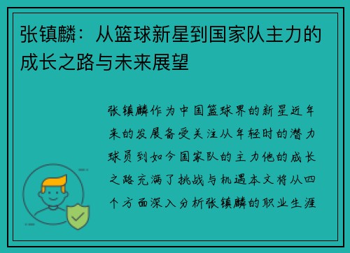 张镇麟：从篮球新星到国家队主力的成长之路与未来展望