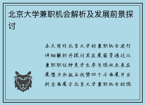 北京大学兼职机会解析及发展前景探讨